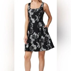 Prabal Gurung Black Dress with Silver-White Floral Embroidery